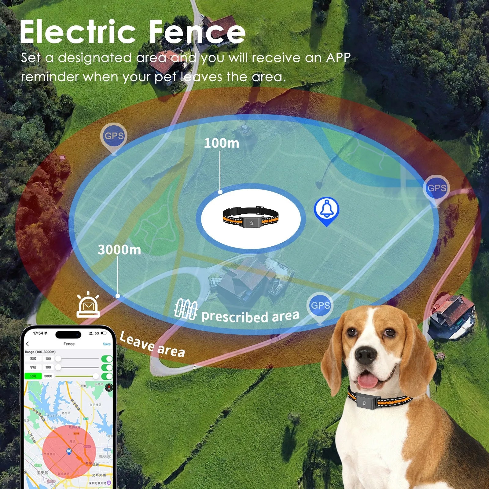 Collier traceur GPS 4G pour chien avec suivi en temps réel, carte gratuite