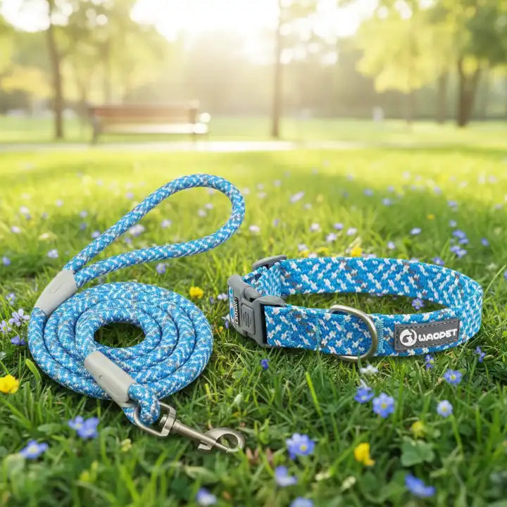 Collier et laisse multicolores pour chien – bleu, accessoires confortables et tendance pour animaux de compagnie