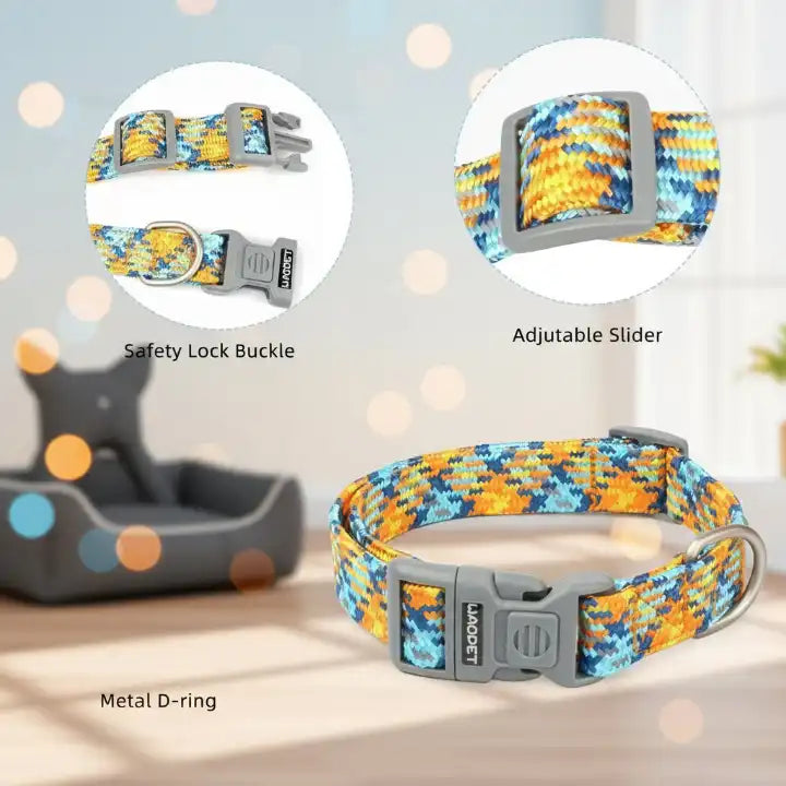 Collier et laisse multicolores pour chien – jaune et bleu, accessoires confortables et tendance pour animaux de compagnie