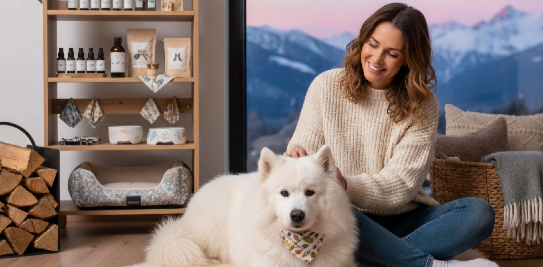Chien et chat avec accessoires de mode – collier, laisse et manteau d’hiver