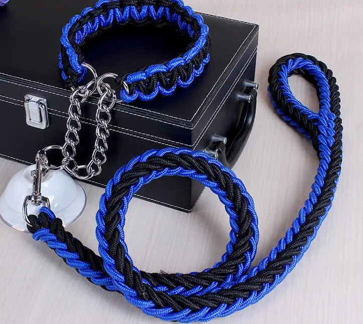 Laisse et collier bleu et noir multicolore pour chien – design moderne et tendance, accessoire confortable