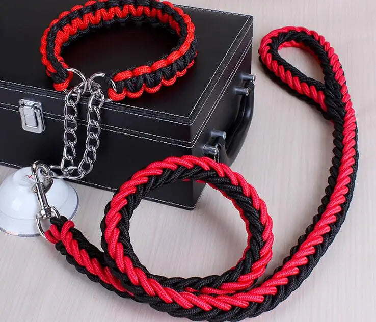 Laisse et collier noir et rouge multicolore pour chien – design moderne et tendance, accessoire confortable