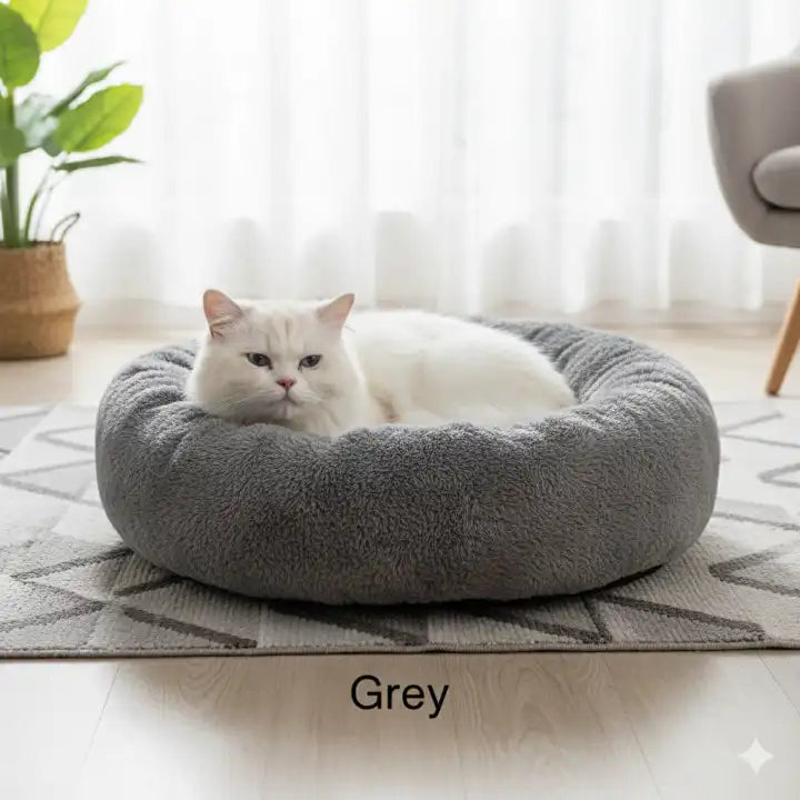 Panier rond pour chat ou chien – Le Nid d’Amour, canapé moelleux gris, douillet et tendance pour animaux de compagnie