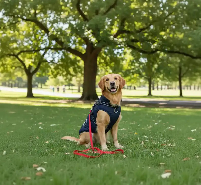 Manteau doudoune bleu marine pour chien – vêtement chic et résistant, idéal pour les promenades hivernales