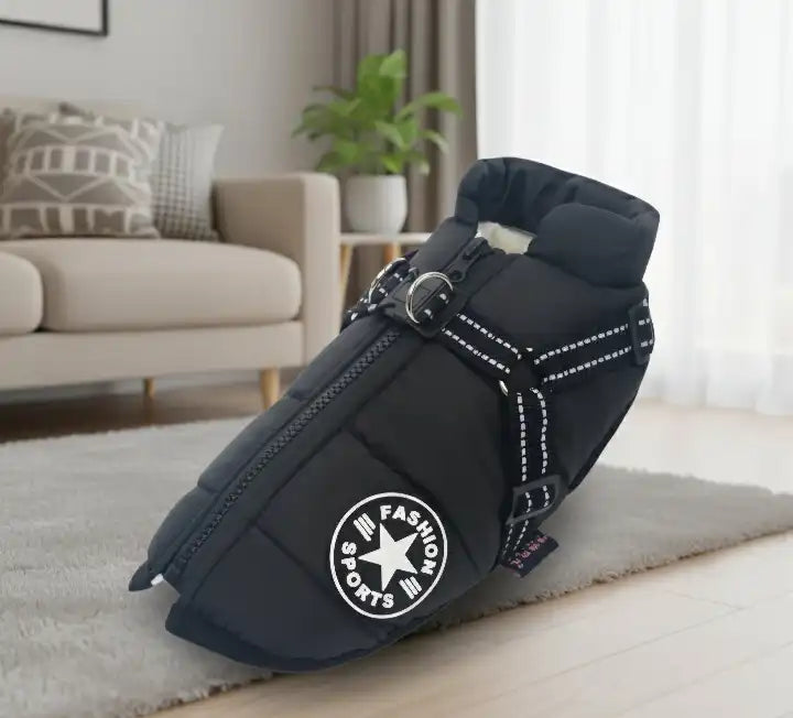 Manteau doudoune bleu marine pour chien – vêtement chic et résistant, idéal pour les promenades hivernales